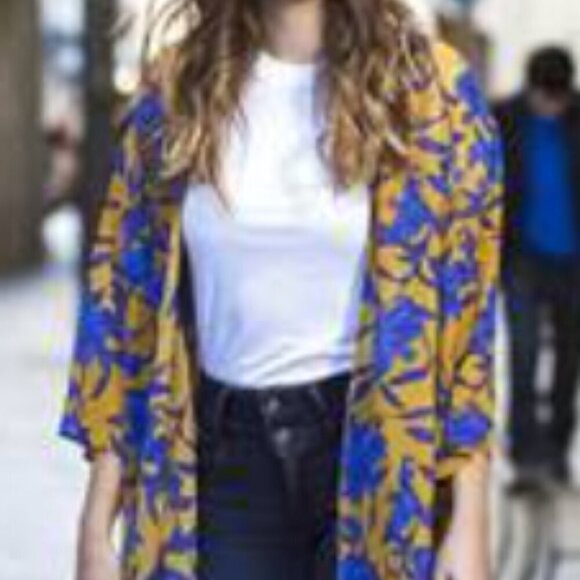 H&M Jackets & Blazers - Floral Kimono Blue Bronze Size S H&M Duster Cover Up